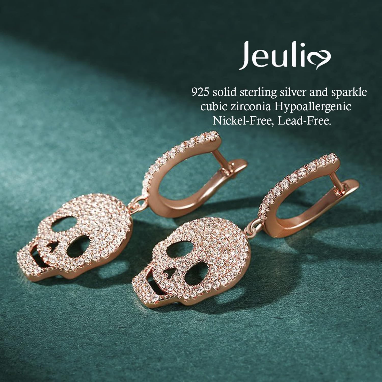 Jeulia Sterling Silver Skull Studs Punk Drop Earrings Gothic Skeleton Jewelry Dangle Hoop Black Piercing Earrings Diamond Gift for Women Men Girlfriend Daughter with Gift Box (Suger Skull)