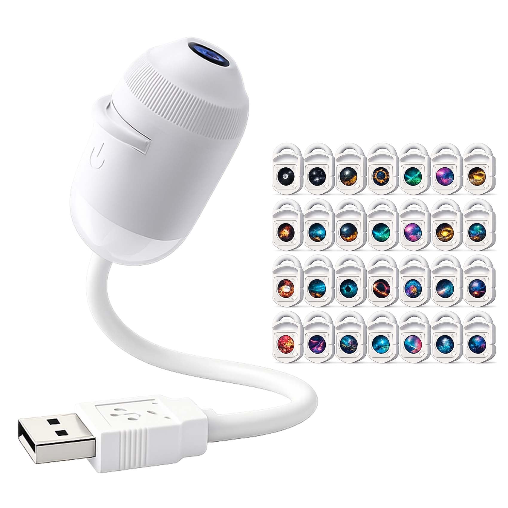 Comauo Night Light Projector, Plug And Play Hd Sternenprojektor mit 24 Projektionsfolien, Flexibler Schwanenhals, 360° Drehbar, Galaxy Nachtlicht für Kinderzimmer und Schlafzimmer (24 Sternensplitter)