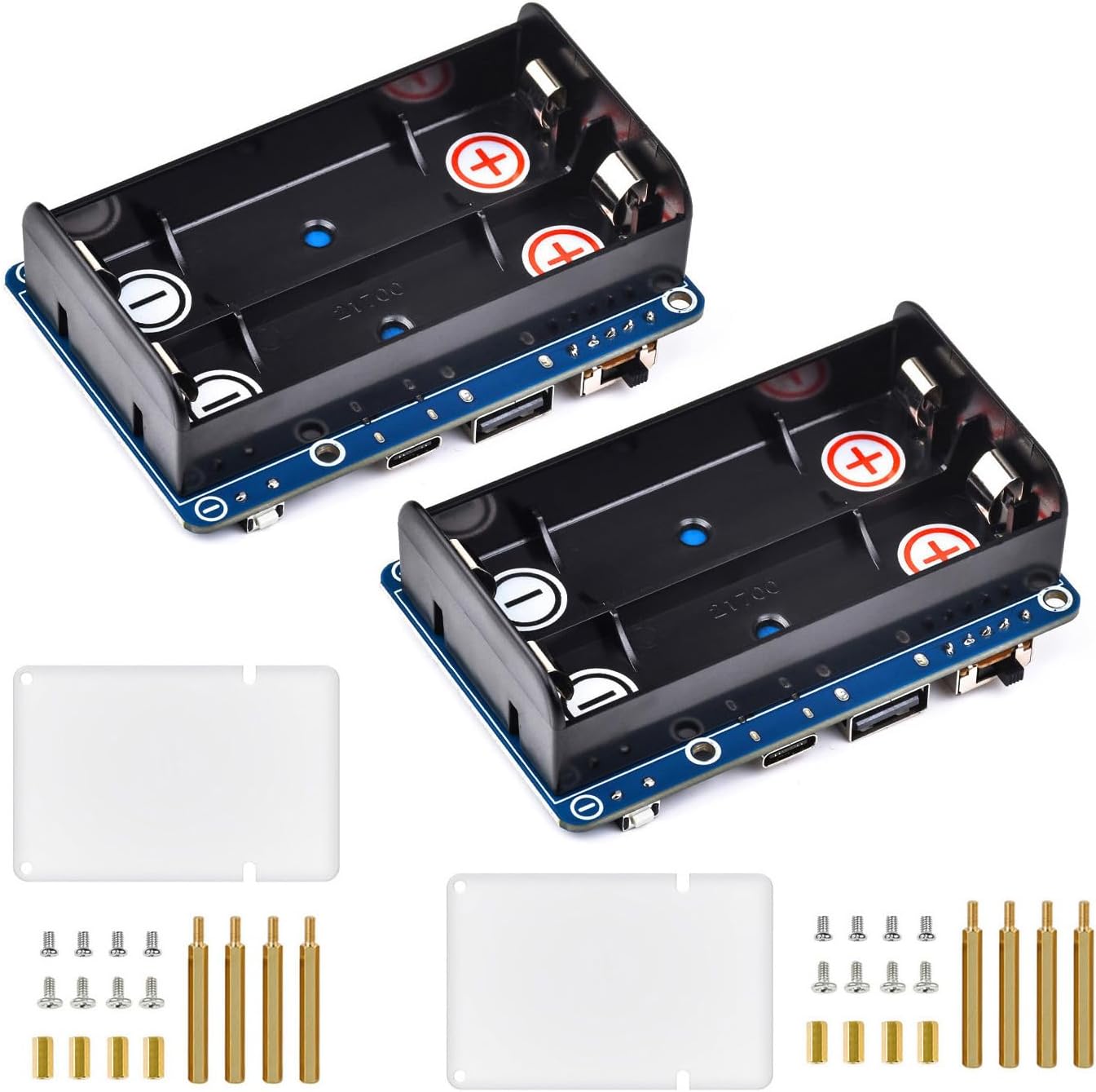 Waveshare 2PCS PS HAT (D) for Raspberry Pi, Supports 21700 Li Battery (NOT Included), 5V Uninterruptible Power Supply, Pogo Pins Connector, Supports Charging and Power Output at The Same Time