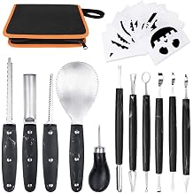 Professional Pumpkin Carving Kit - 11 Piece Heavy Duty Stainless Steel Tools for Halloween with Carrying Case and 10 Pcs Templates - Black