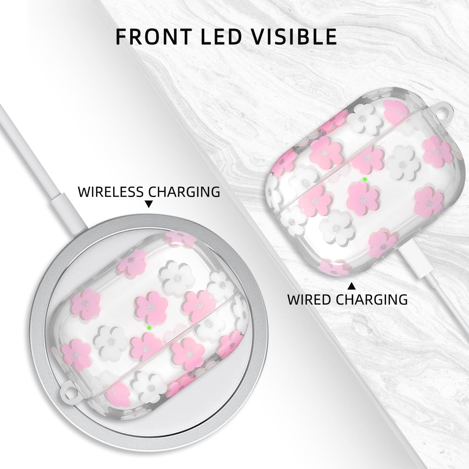 Funda Con Diseño Floral Para AirPods Pro 2 (2022) Y 1ª Gen – TPU Suave Con Llavero De Flor Y Mosquetón – Color Rojo