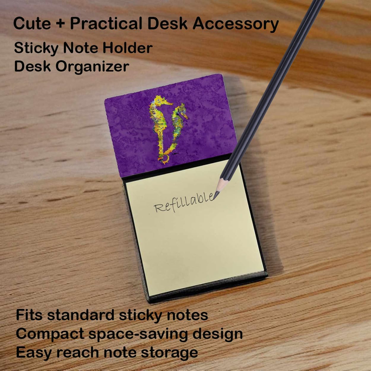 Caroline's Treasures 8661SN Seahorse Refillable Sticky Note Holder or Postit Note Dispenser, 3.25 by 5.5", Multicolor image 2