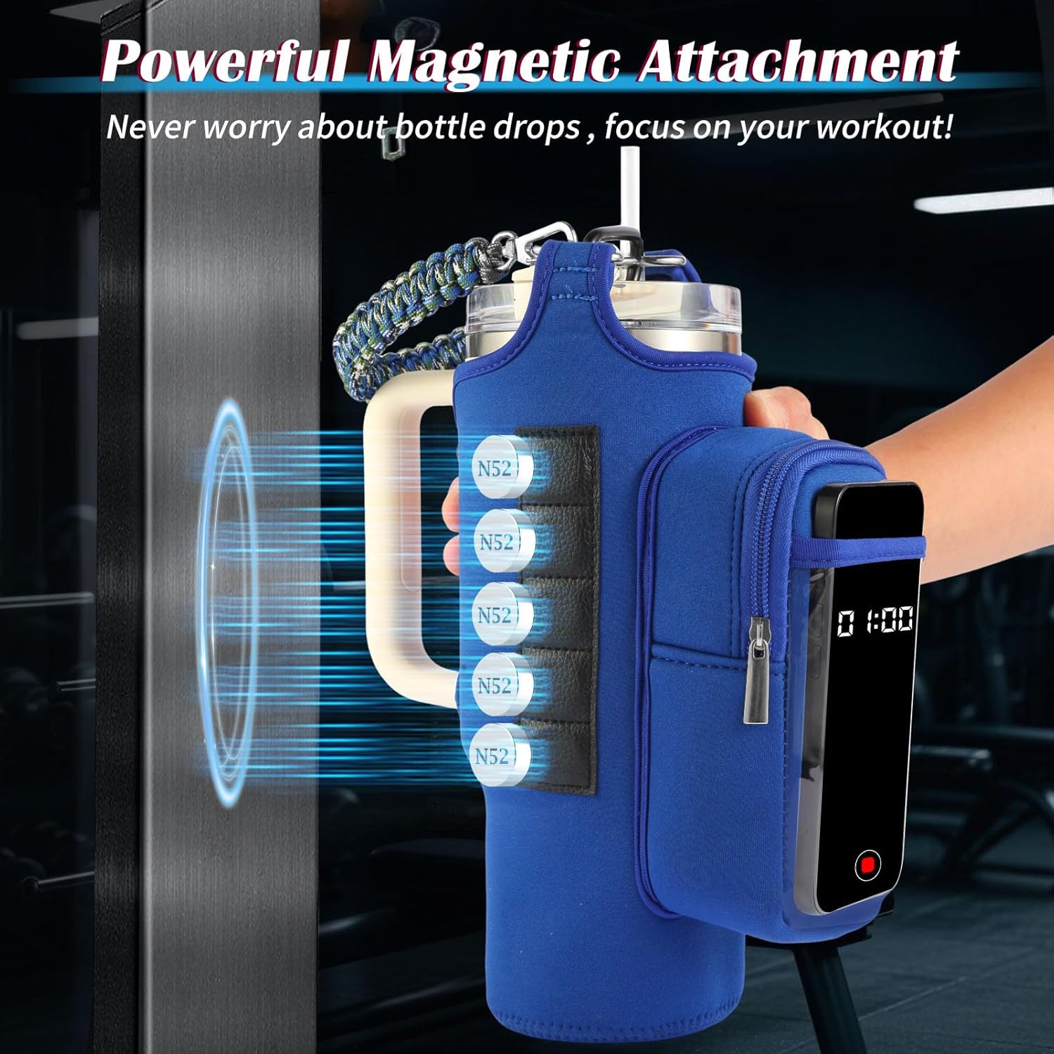 Magnetic Gym Bag for Men Women, Water Bottle Carrier Holder with Strap for Stanley, Small Bag Accessories pouch with N52 - Image 7
