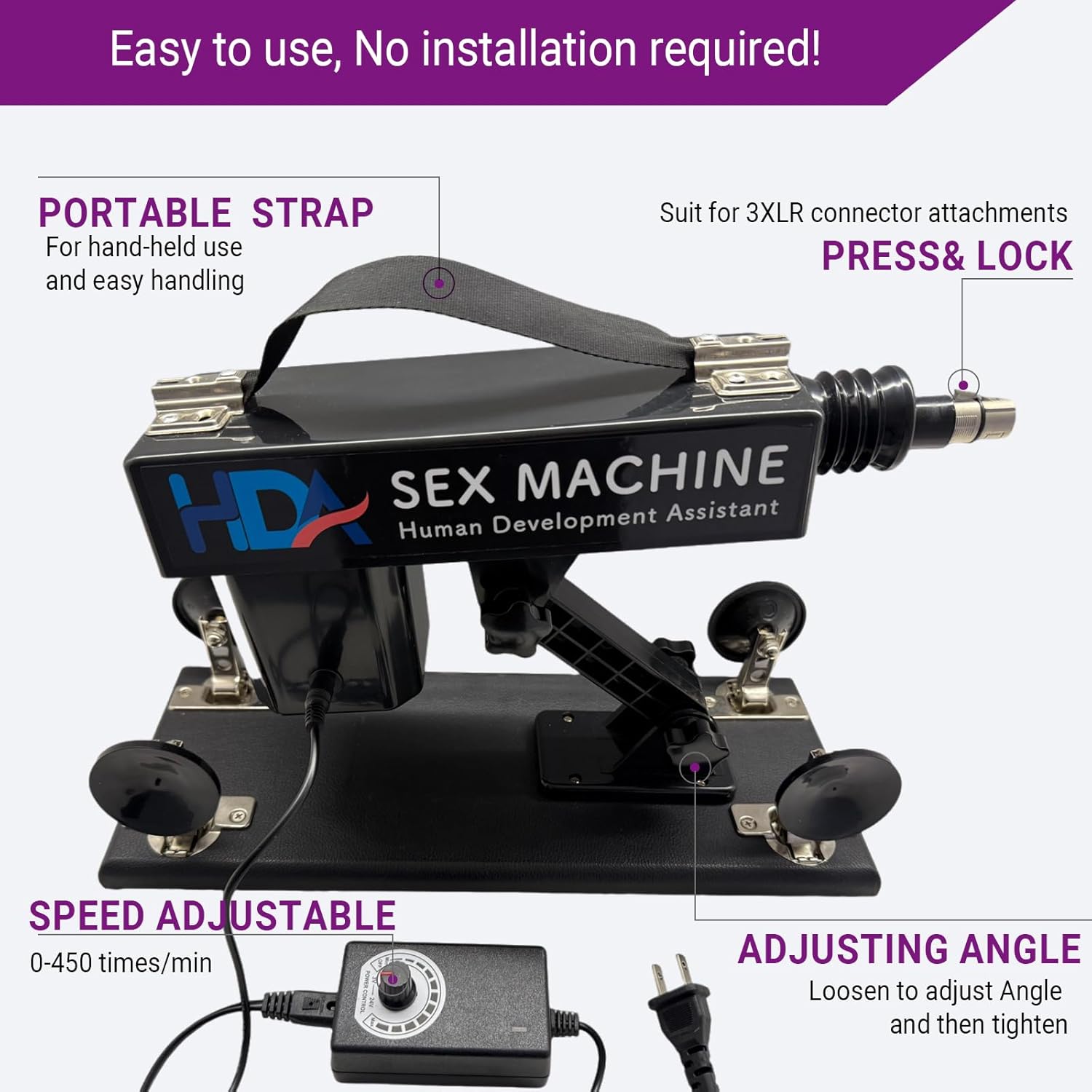 HDA Sex Machine with Automatic Thrusting Dildos, Thrusting Machine for Women, 3XLR Connector, Adult Sex Toys for Single or Couples Hand Free Play