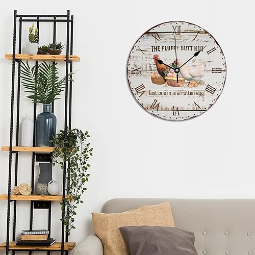 Miniatura 5 de Reloj de gallina con diseño de gallina de granja, con diseño de gallinero, funciona con pilas, reloj silencioso de PVC para pared, para el hogar,