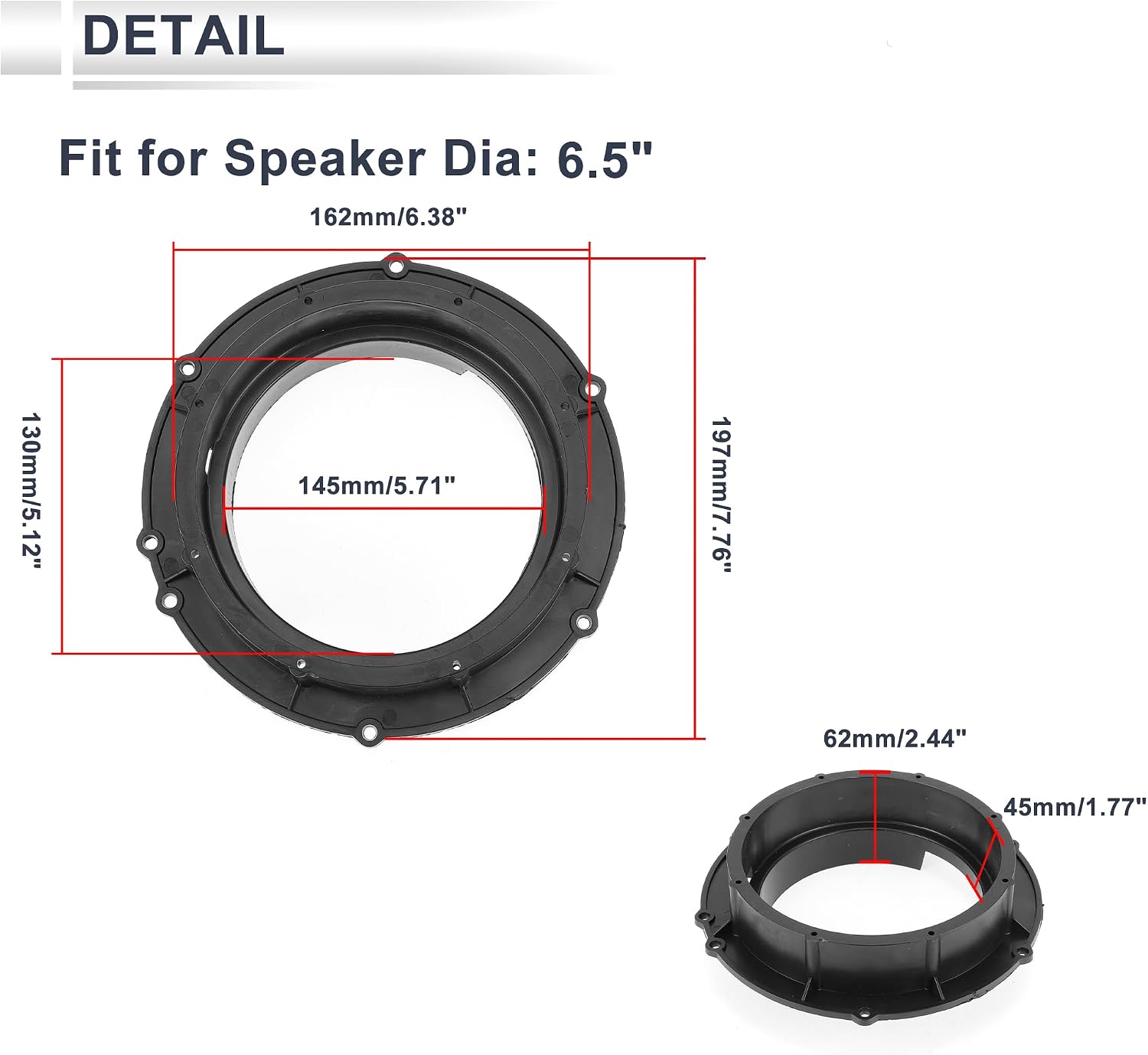 2 Pcs Universal Speaker Spacer Ring Tweeter Speaker Spacer Adapter Waterproof for 6.5" Speaker Subwoofer Mounting Spacer Bracket Ring Black ABS