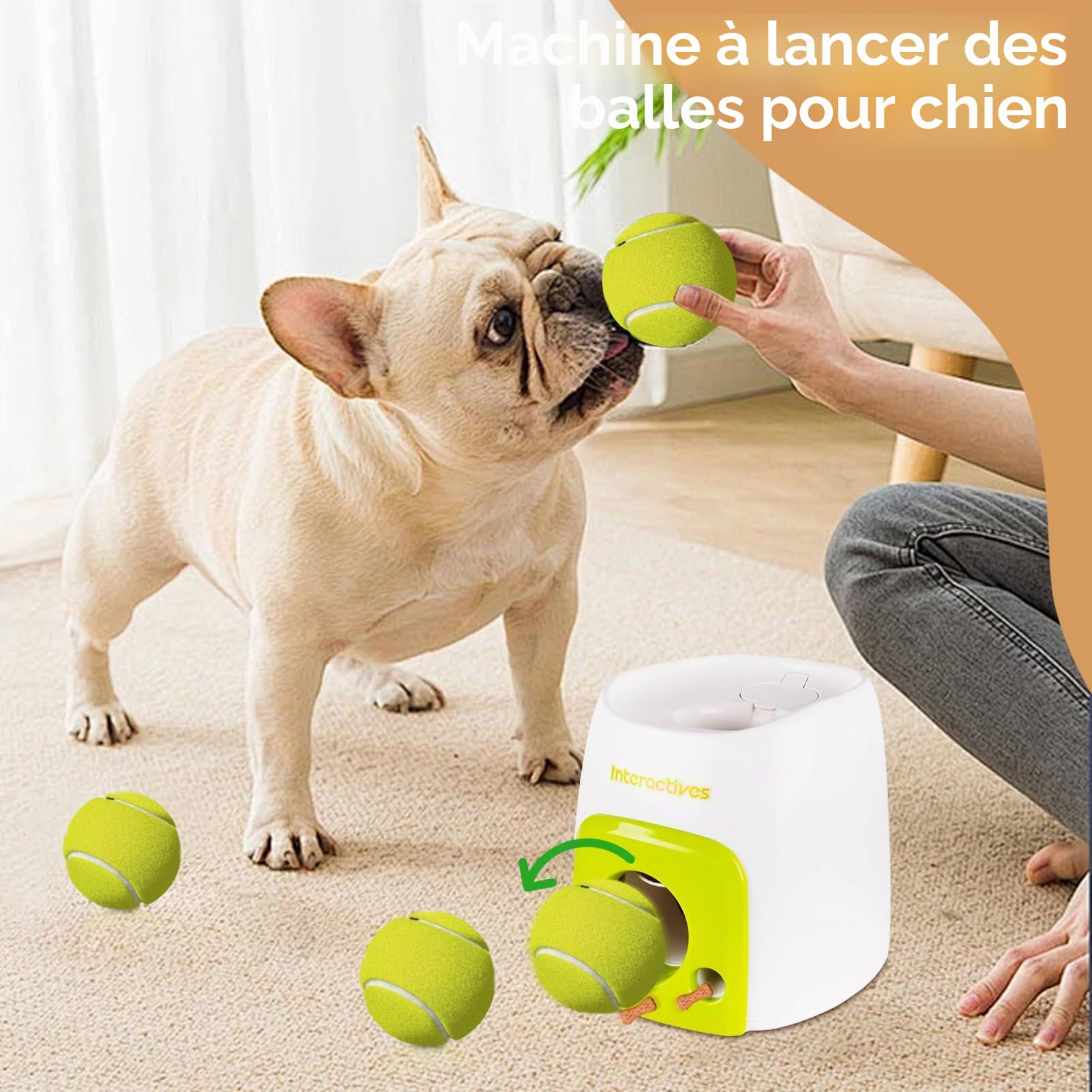 Lanceur automatique de balles pour chien, lanceur interactif de balles de tennis rechargeable, jouet d'entraînement intérieur extérieur