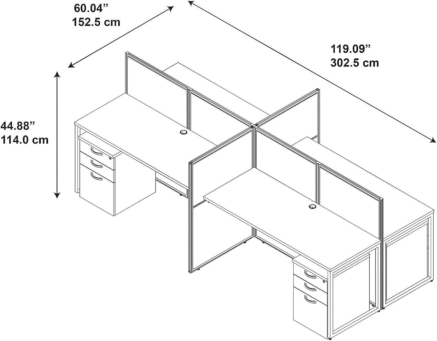 Bush Business Furniture Easy Office 60W 4 Person Cubicle Desk with File Cabinets and 45H Panels in Mocha Cherry