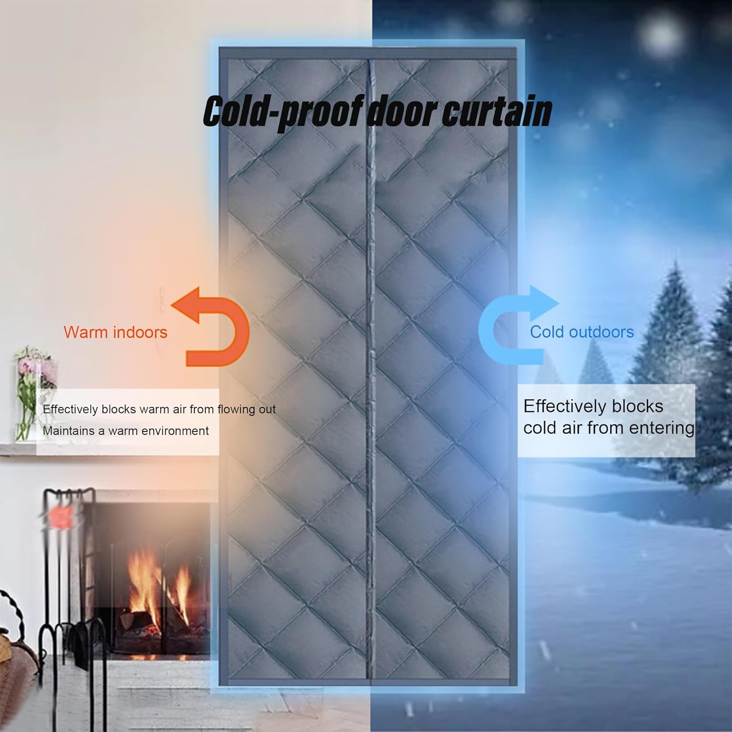 Magnetic Thermal Insulated Door Curtain Door Insulation Cover ScreenKeep Out Stopfor Air Conditioner Room, Kitchen, Bedroom, Back Door, Living,Keep Warm in Winter.(Brown,100x210cm)