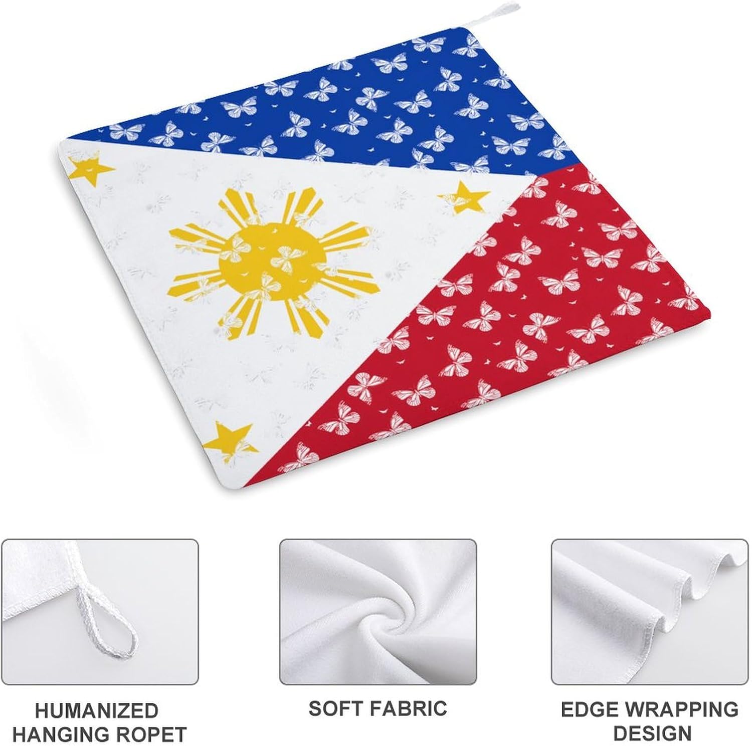 Philippines Flag Hand Towels for Bathroom Kitchen Towels Small Towel Handkerchiefs with Hanging Loop 4PCS