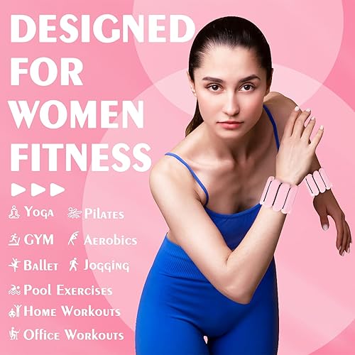 Miniatura 4 de Juego de 2 pesas para muñeca (1 libra cada una), pesas de tobillo, pesas para brazos y piernas para mujeres y hombres, brazaletes ajustables para