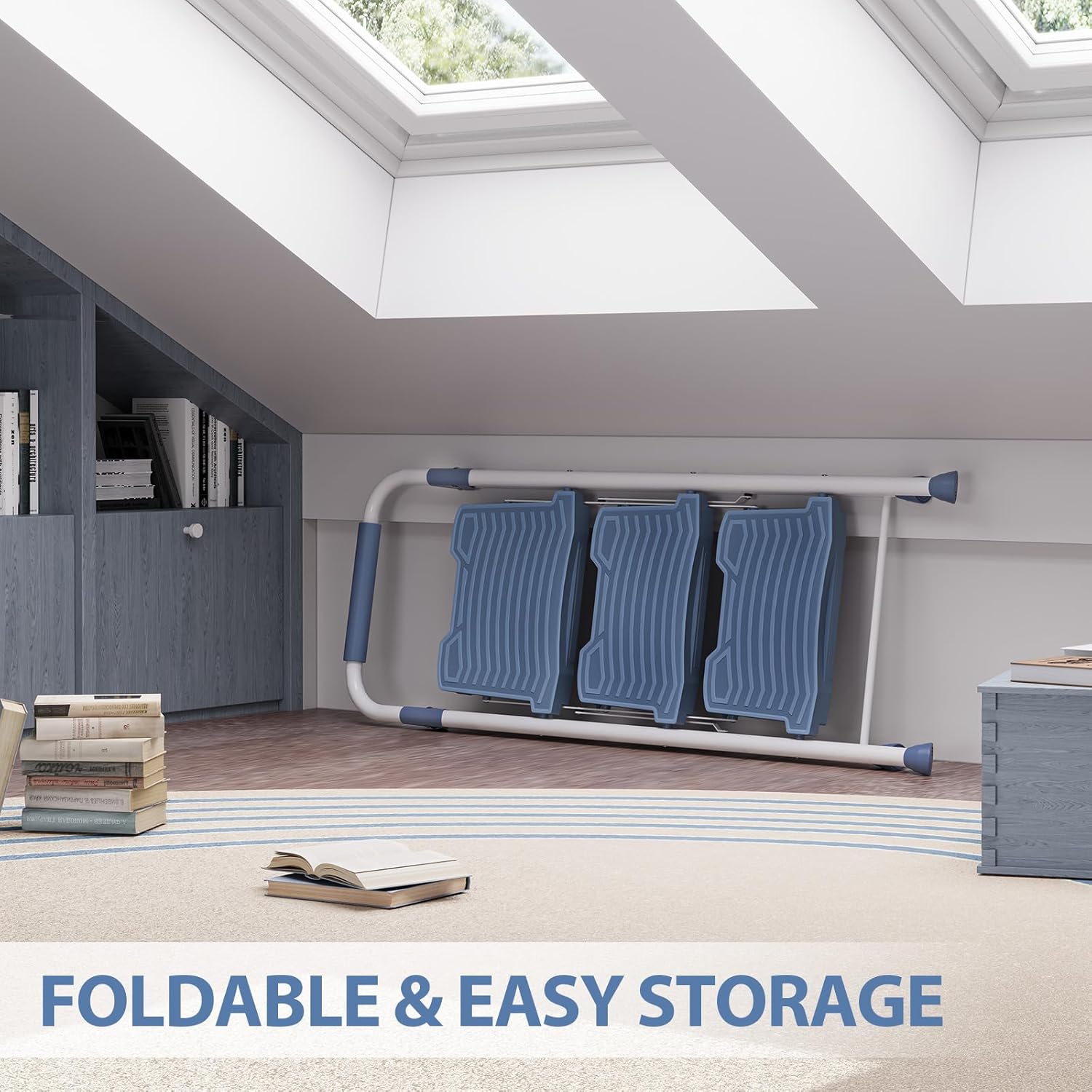 KINGRACK 3 Step Ladder, Folding Step Ladder with Anti-Slip Wide Pedal and Handrails, Foldable Stepladder Step Stool for Adults, Pass 900LBS Testing, for Home Garage Garden, Blue - Image 6