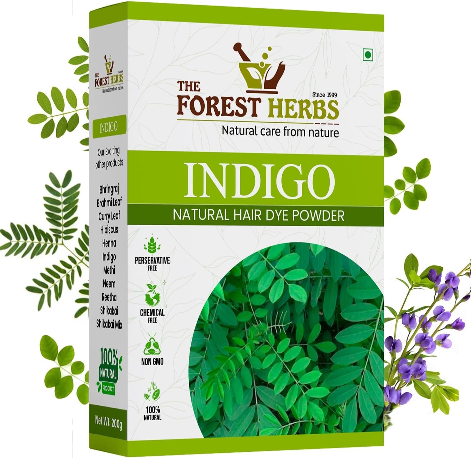 The Forest Herbs Natural Care From Nature Indigo Leaves Powder, 200g (Pack Of 1) Organic For Hair Colour Black