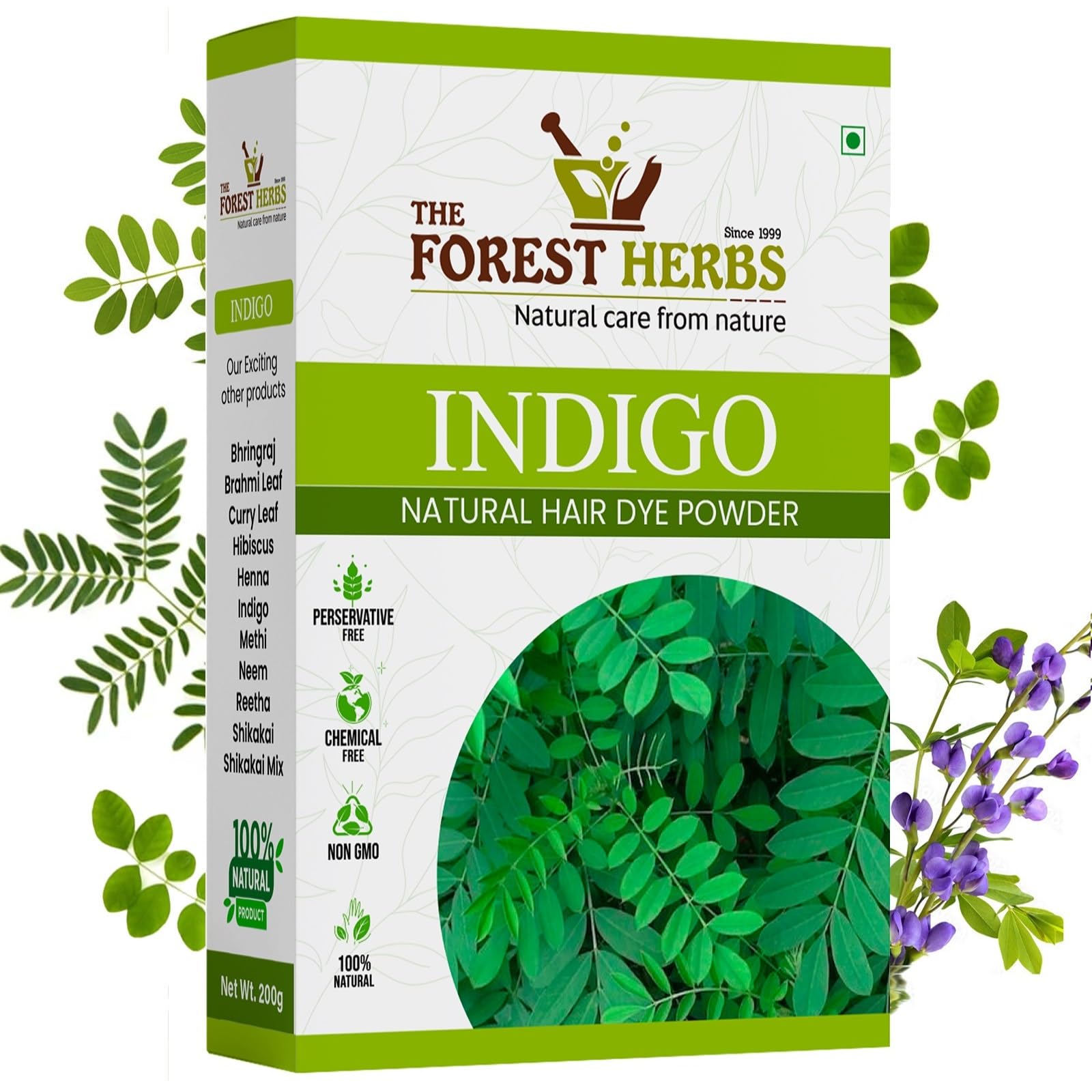 The Forest Herbs Natural Care From Nature Organic Indigo Powder for Hair Color, 100g - Black (Pack of 1)