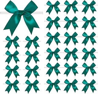 100 Pcs Twist Tie Bows Satin Ribbon Bow 3.3 Inch Gift Wrap Bow Craft Bows for Gift Wrapping, Party Decorations Gifts Bag DIY Treat Bags Dark Green (Dark Green, 1 Count(Pack of 100))