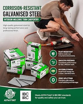 meite 16 Gauge Finish Nails 2 Inch Galvanized Straight T-Nails 2,500 PCS