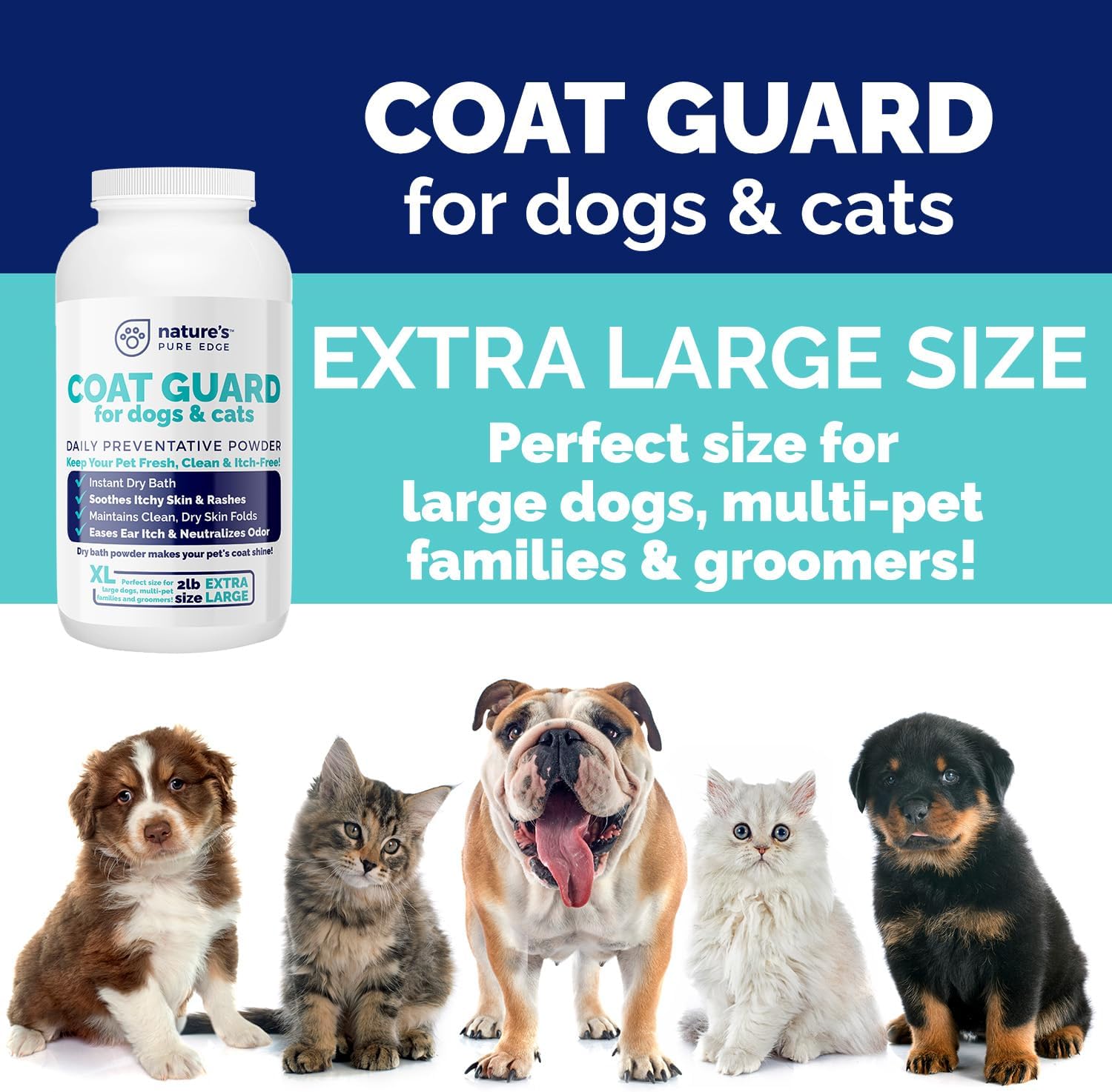 Coat Guard Dry Shampoo for Dogs and Cats - Extra Large 2 lbs Jar, Dog Dry Shampoo Powder, Waterless Dog Shampoo, Anti Itch Relief, Cedar Scented, Anti Dandruff, Hot Spots, Nature's Pure Edge image 5 of 9 B0F3CRLSFQ