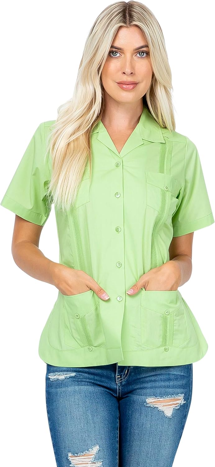 Women's Cotton Blend Classic Short Sleeve 4-Pocket Guayabera