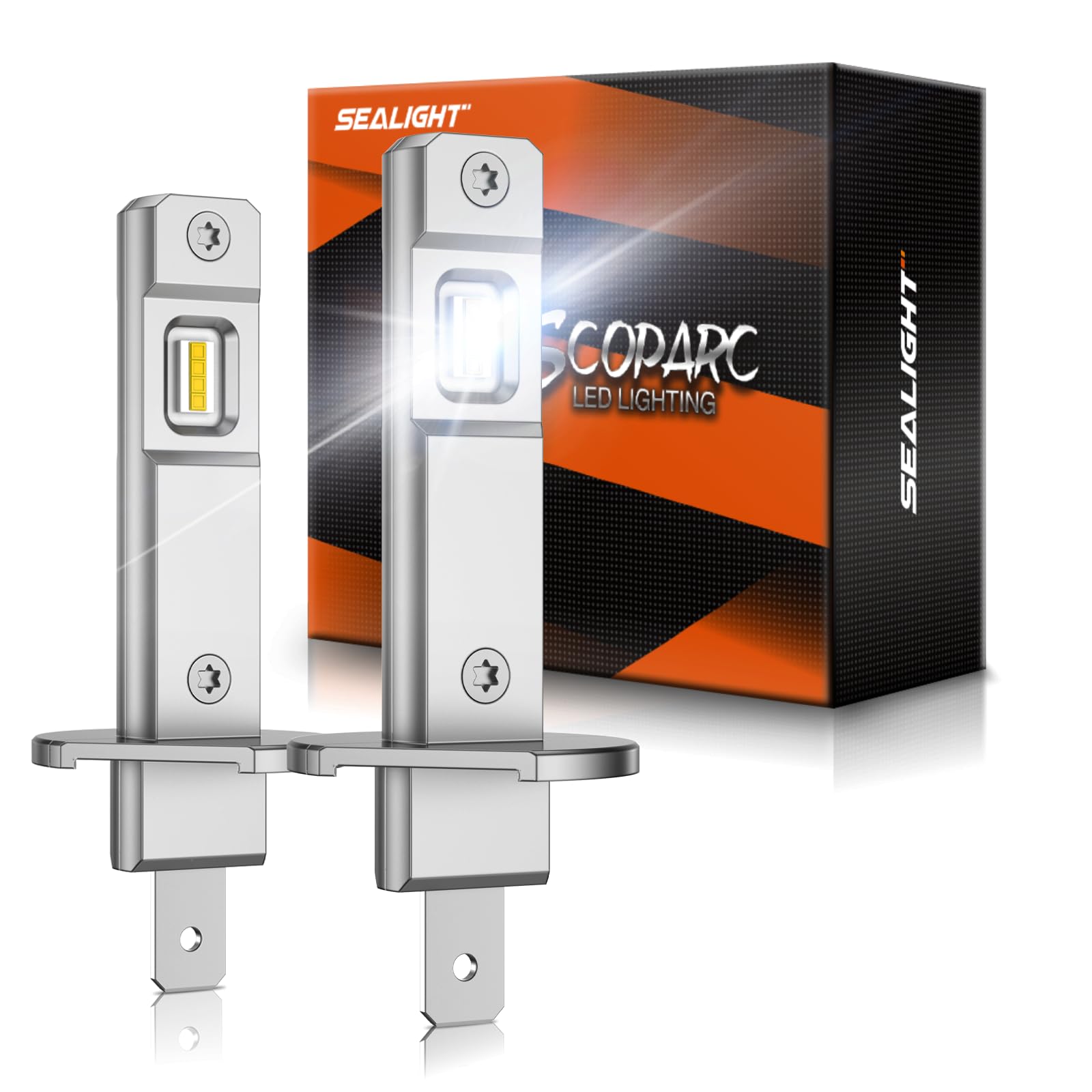 SEALIGHT H1 Bulbs 36000LM Super Bright, 1:1 Size Stock S6 H1 Light No Adapter Required No Cordless, 6500K Cool White Hi/Lo Bulbs, Plug-N-Play, Driving Fog Spot Light Assemblies, Pack of 2
