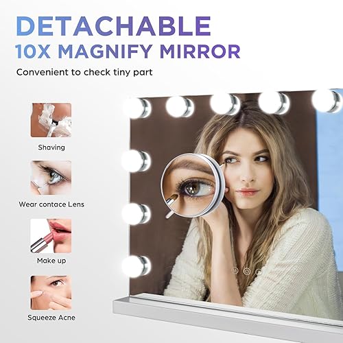 Miniatura 7 de M MIVONDA Espejo de tocador con luces, espejo de maquillaje Hollywood iluminado con 12 bombillas LED, 3 modos de iluminación, espejo grande de 16 x