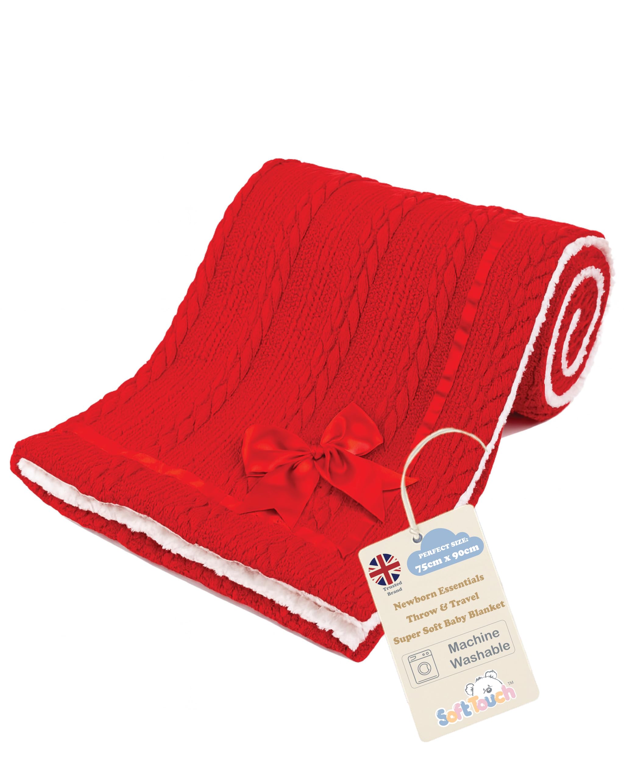 Soft Touch Newborn Essentials Cable Knit Baby Blanket with Sherpa Lining - Super Soft, Cosy, and Warm Blanket for Infants, Perfect for Swaddling and Cuddling