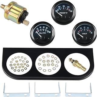 WATERWICH 3-in-1 Car Marine Meter Auto Gauge Kit: Voltmeter + Water Temperature + Oil Pressure Gauge, 2" (52mm), Universal for Car, SUV, Truck, Motorcycle, Tractor & Marine Engines