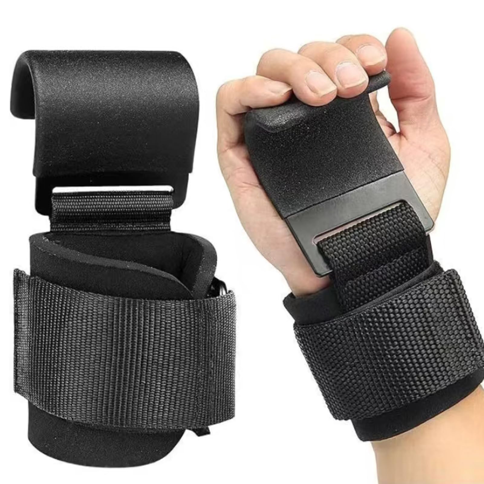Weight Lifting Hooks Pair Wrist Supports Non-Slip for Gym Grips Pull Up Weight Lifting Grips Barbell Powerlifting Exercise Fitness 8mm Neoprene Padded