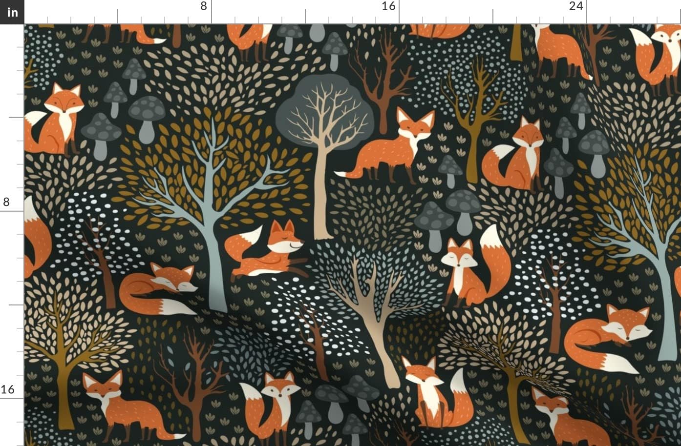 Spoonflower Fabric - Red Fox Whimsical Woodland Autumn Fall Fox Mushroom Forest Animals Printed on Organic Cotton Sateen Fabric by The Yard - Sewing Quilting Apparel Home Decor