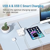 Vista 4 de TROND Surge Protector Power Strip with USB, Ultra Thin Flat Plug 5ft Extension Cord 1625W, 3 USB A & 1 USB C, 8AC Outlets 1440J Surge Protection