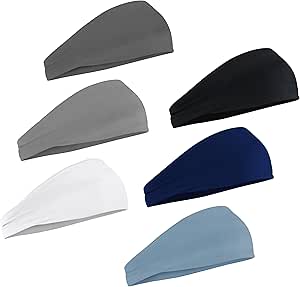 Sport Headbands for Men 6 Pack, Summer-Exclusive Lightweight Elastic Soft Fabric Non-Slip Men Hair Bands Hair Warp Running Cycling Sports Tennis Basketball Daily Workout