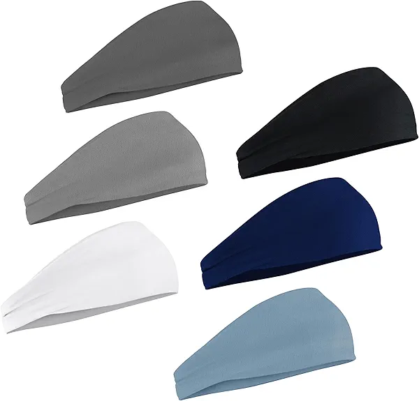 Sport Headbands for Men 6 Pack, Elastic Soft Fabric Non-Slip Hair Bands Hair Warp Running Cycling Sports Tennis Basketball Daily Workout