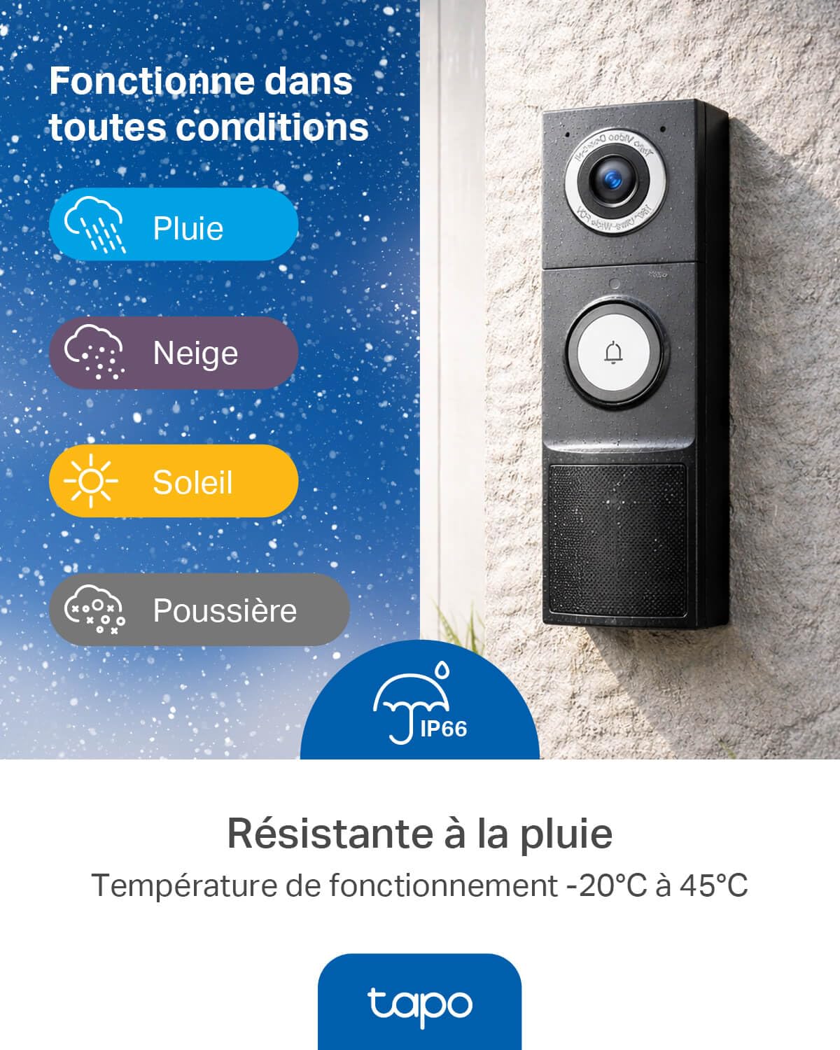 Tapo D235 Sonnette sans Fil avec Camera 2K+ 5MP, IP66 étanche, 180° Vision Ultra-Large, Vision Nocturne Couleur, Audio Bidirectionnel, Détection AI Gratuite