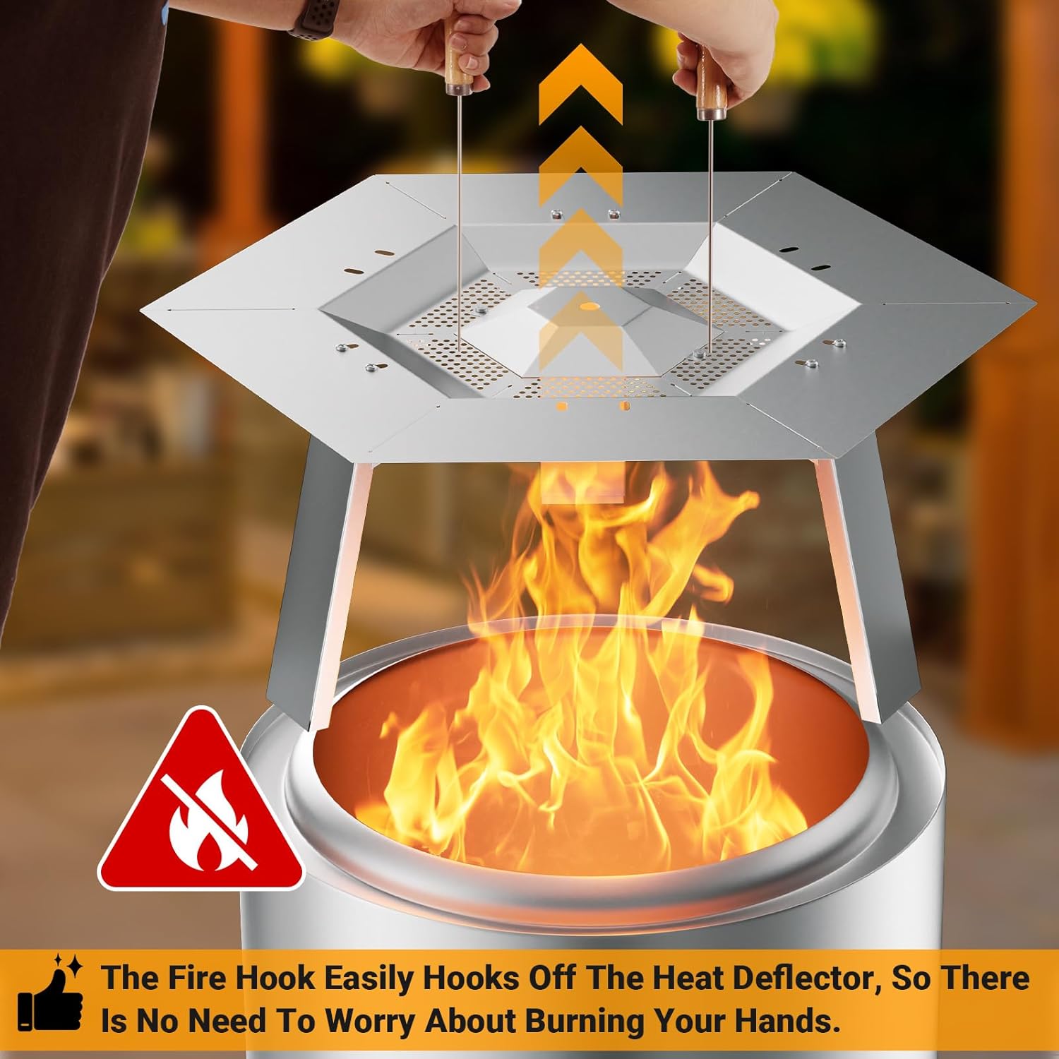 15” Heat Deflector for Solo Stove Ranger/Ranger 2.0, Stainless Steel Heat Diffuser with Fireplace Hook Handle, 3 Leg for Most Outdoor/Indoor Backyard Camping Solo Stove Accessories