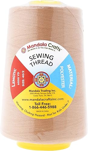 Vista 428 de Mandala Crafts - Hilo de coser multiusos de poliéster para máquina de coser de sarga, sobrehilado, acolchado Beige