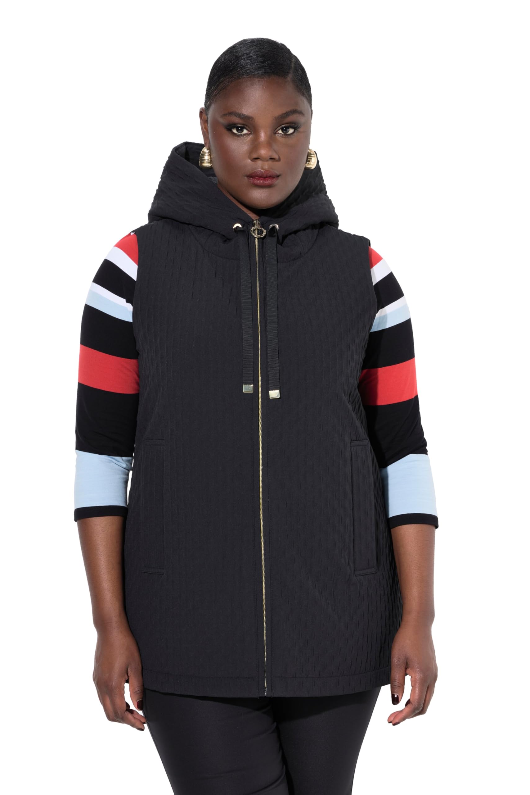 Ulla Popken Damen große Größen Übergrößen Plus Size Weste, A-Linie, Kapuze, Zipper, wattiert 835658