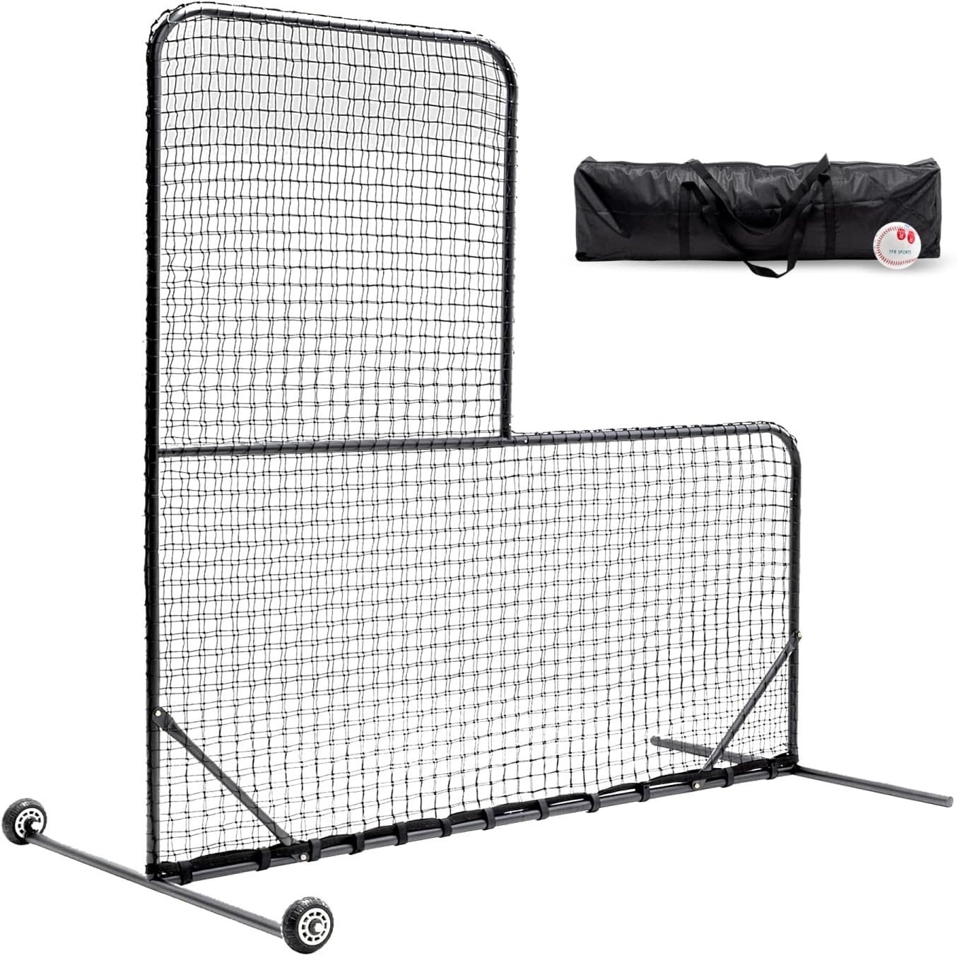 L-Shaped Baseball Net for Batting Cages Metal+Mesh Black Screen Practice Backyard Training Portable