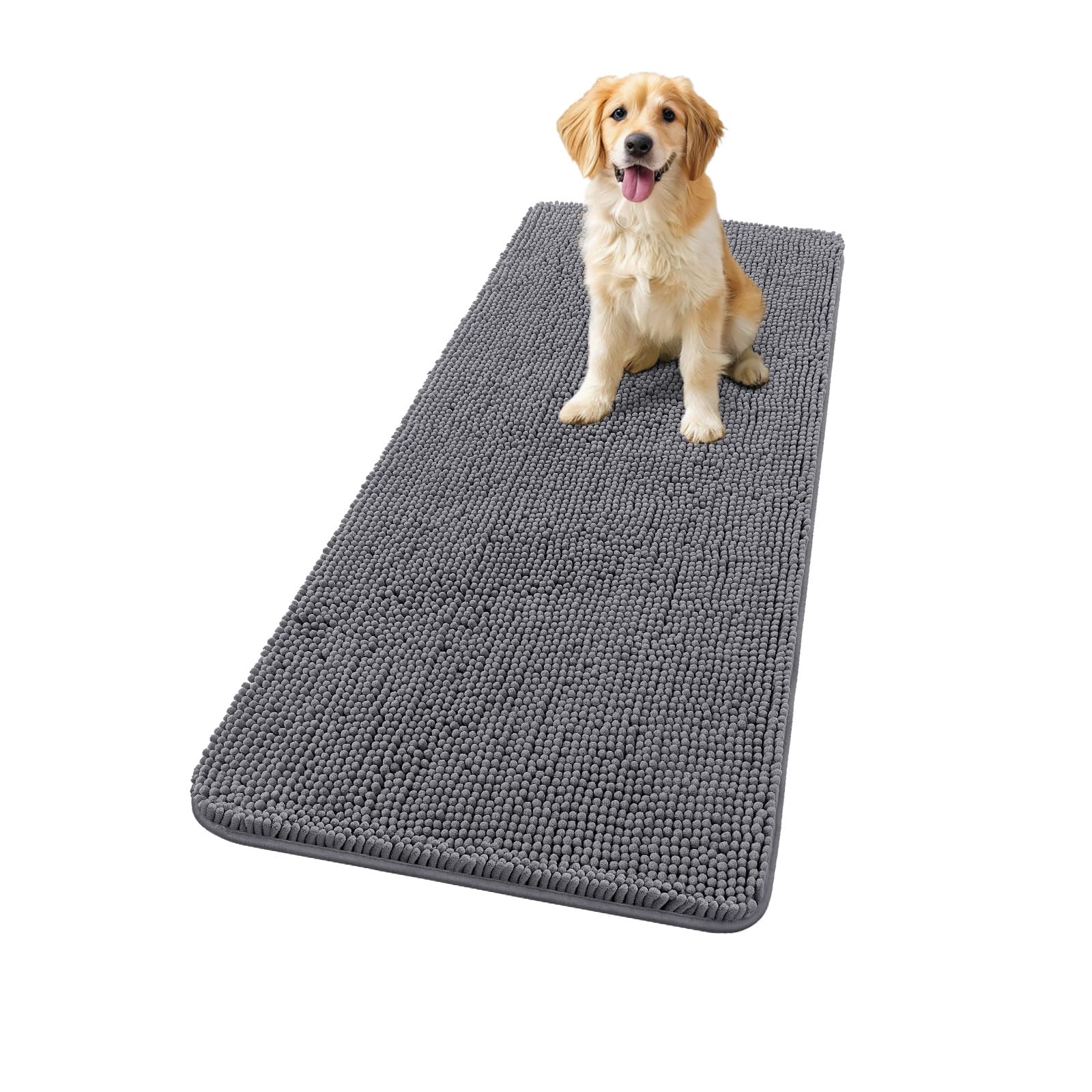 Smiry Dog Door Mat for Muddy Paws 47x24, Absorbs Moisture and Dirt Doormat, Non-Slip Washable Quick Dry Chenille Front Door Mat Indoor Entrance, Entryway Carpet for Inside Floor, Dark Grey