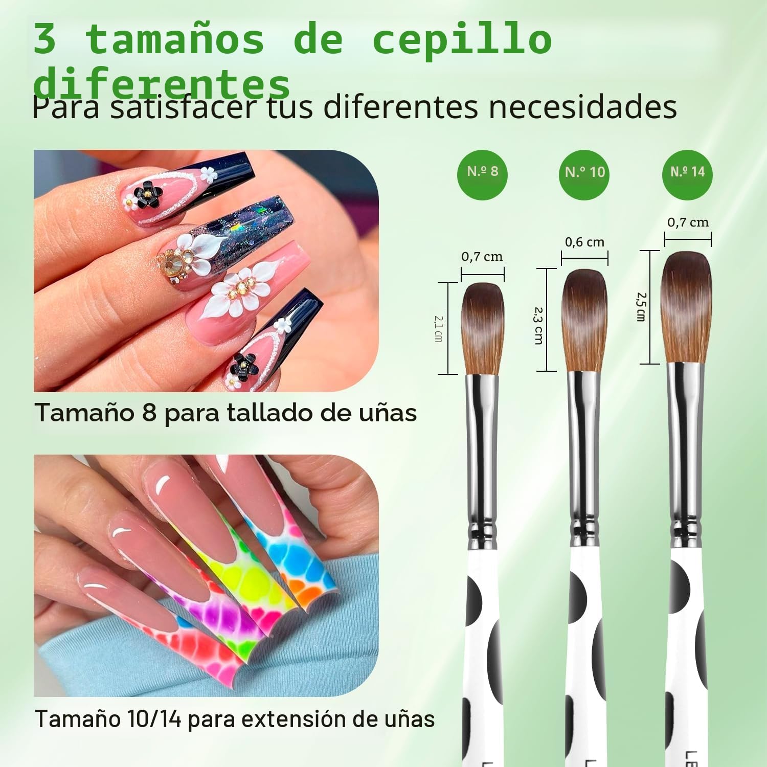 Pincel Acrilico Uñas de 3 Piezas - Pincel Kolinsky Uñas Acrilicas, Pinceles para Uñas Acrilicas Profesionales, Cepillo de Uñas Acrílico, Pincel para Arte de Uñas (8/10/14)