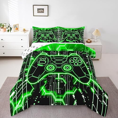 Miniatura 34 de Feelyou - Juego de edredón para niños gamers tamaño individual, juego de ropa de cama de estilo Galaxy Gaming con purpurina, juego de edredón para