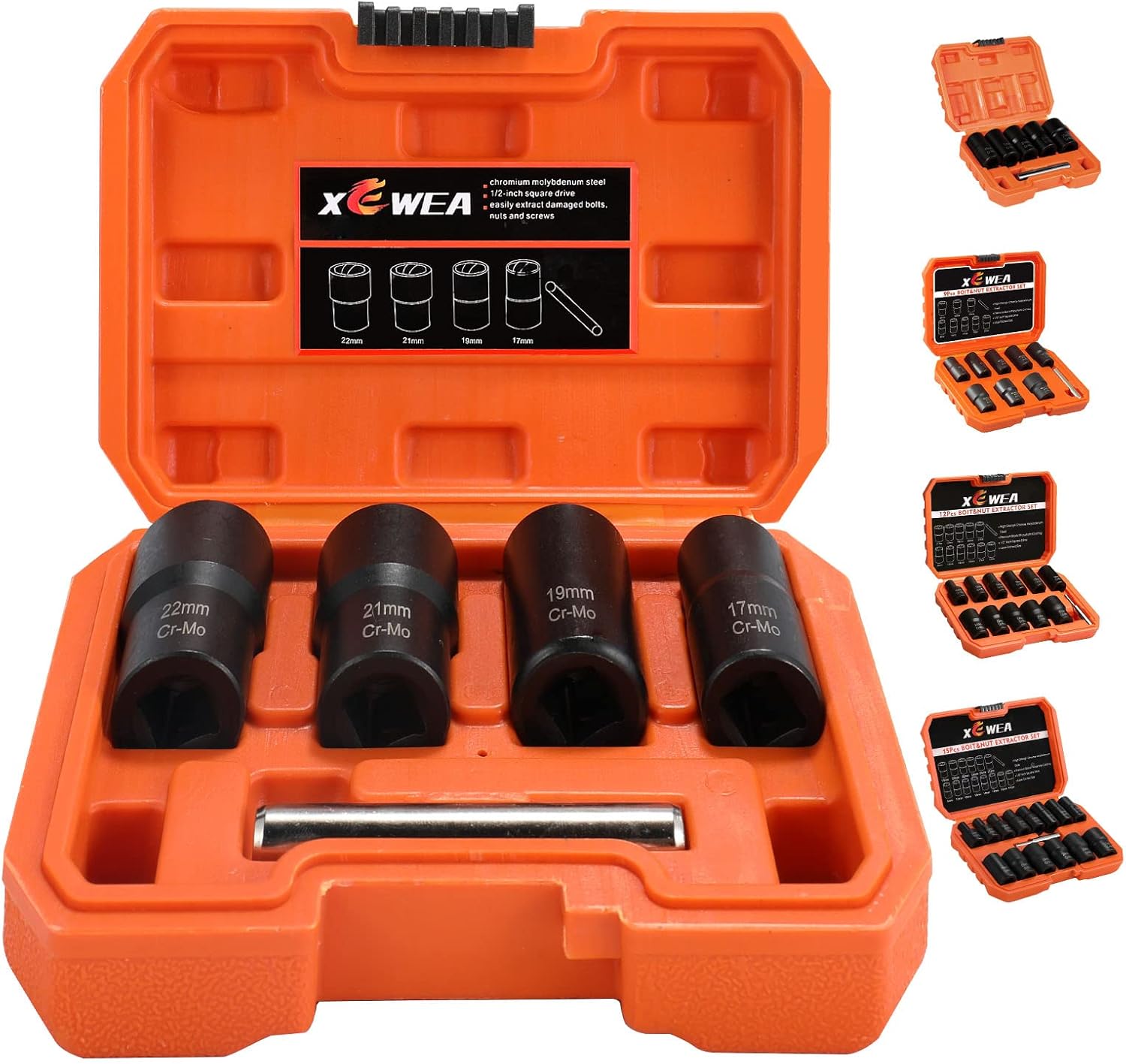 XEWEA Bolt Nut Extractor Set, 5PCS 1/2 Drive Easy Out