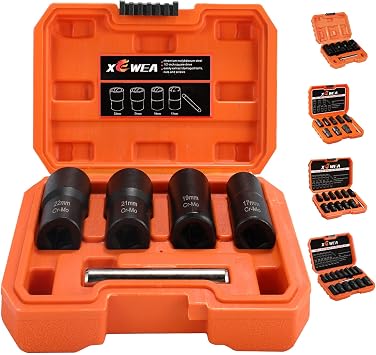 XEWEA 5PCS 1/2 Drive Lug Nut Bolt Extractor Set, Wheel Lock Removal Kit