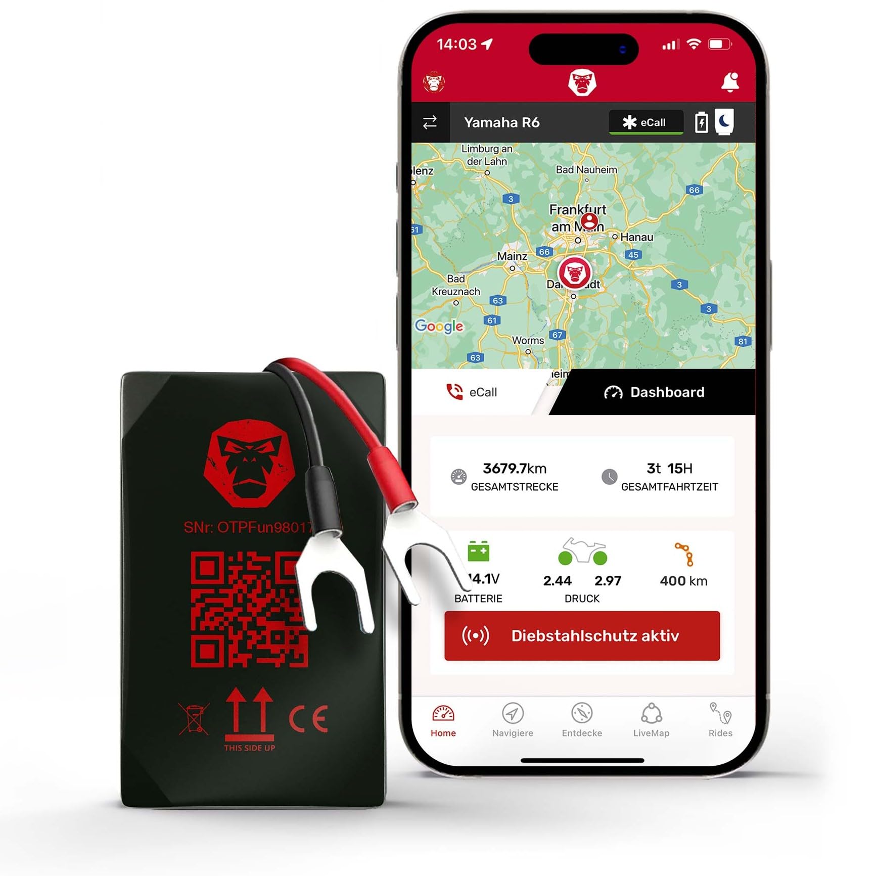 RideLink WingMan GPS Tracker Motorrad – Live Tracking, Diebstahlschutz, Navigation, Community