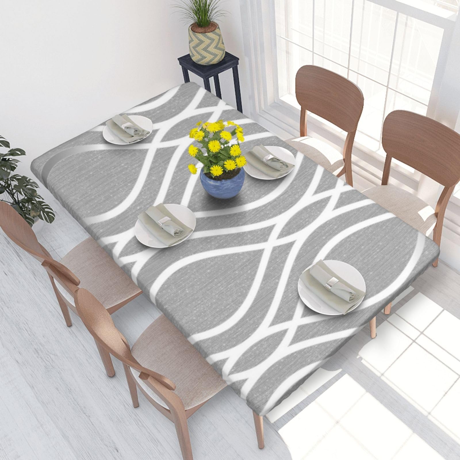 BNVSADC Silver Geometric Figure Printed 4FT Tablecloth 122x76 CM Polyester Kitchen Water Resistant Table Cloth Dining Table Decoration Table Covers