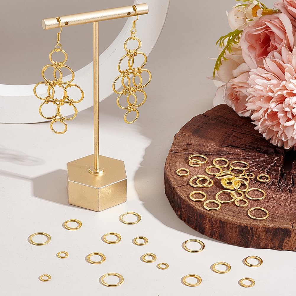 PH PandaHall 360pcs 4 Sizes Closed Jumps Rings, 6/8/10/12mm Brass Soldered Jump Rings 16~18 Gauge Golden Round Rings Chainmail Rings Jewelry Connector for DIY Earrings Bracelets Necklaces Keychain