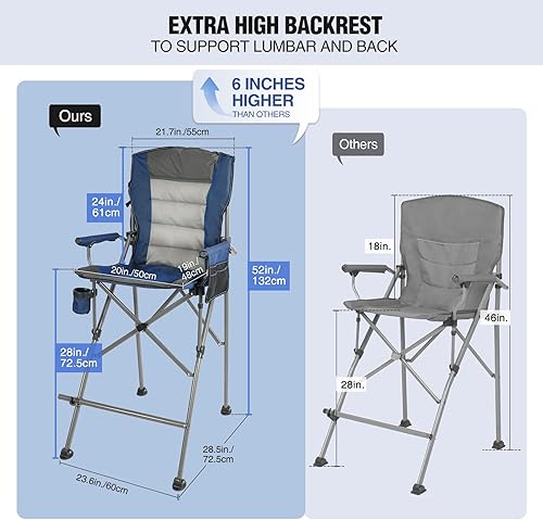 Miniatura 3 de Extra Tall Folding Chairs for Adults 330lbs, Portable Bar Height Foldable Director Chairs for Camping Outside, Comfortable with High Back and