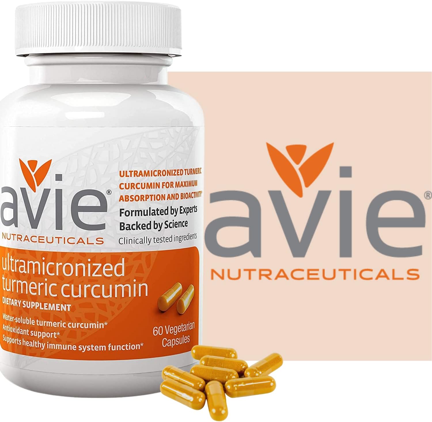 Avie NUTRACEUTICALS Ultra Micronized Turmeric Curcumin Supplement (60 Capsules), Turmeric Root Extract for Antioxidant Support - Gluten Free, Vegetarian, GMP-Certified