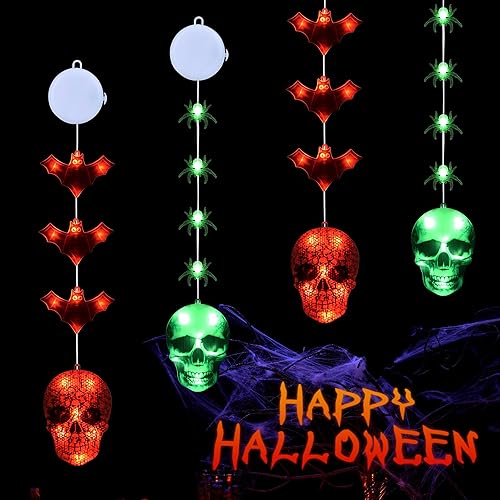 Miniatura 2 de Lyhope Luces de ventana para decoración de Halloween, luces colgantes de Halloween, luces de araña de murciélago fantasma, luces de Halloween a