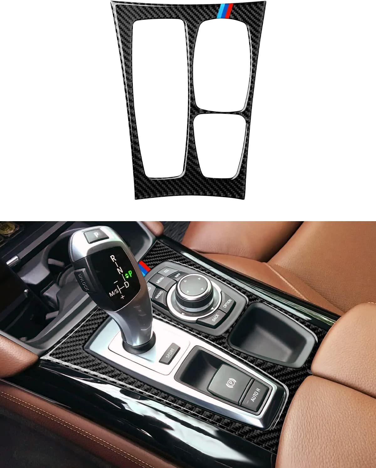 Car Gear Shift Panel Cover Trim Carbon Fiber Sticker Decal fits for BMW X5 X6 E70 E71 Accessories (A) - ONLY for 2010-2014