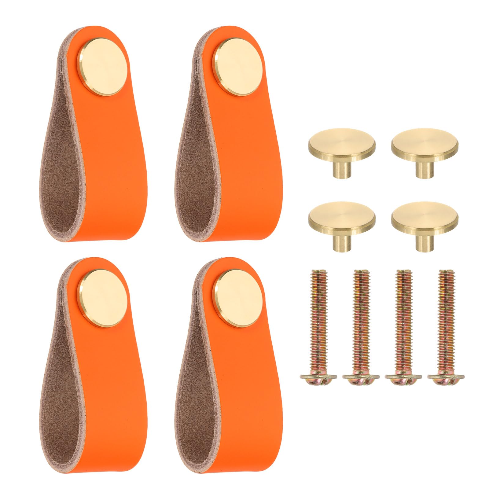 PATIKIL Leather Drawer Pulls, 4 Pack Leather Handle Center Cabinet Dresser Knobs with Screws for Dresser Cupboard Closet Doors Orange