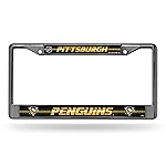 Rico Industries NHL Bling Chrome License Plate Frame with Glitter Accent, Pittsburgh Penguins